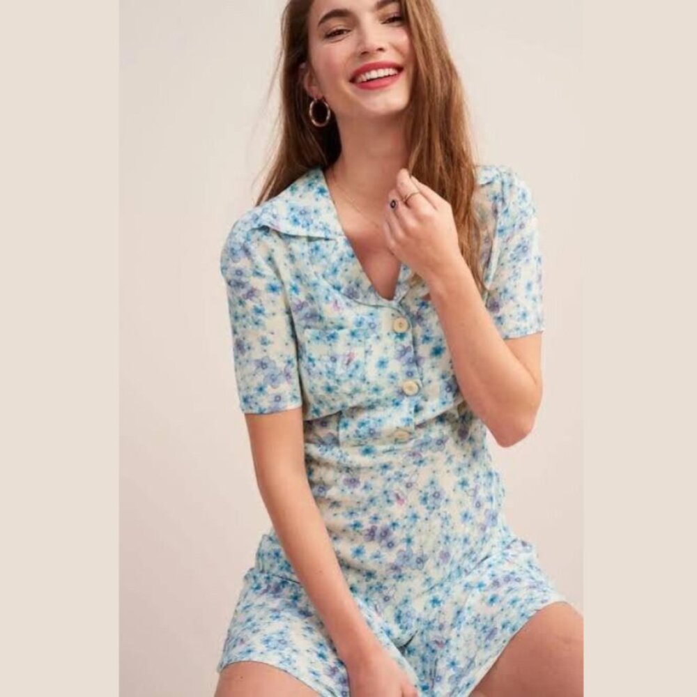 Rouje Monique Blue Floral Silk Dress
